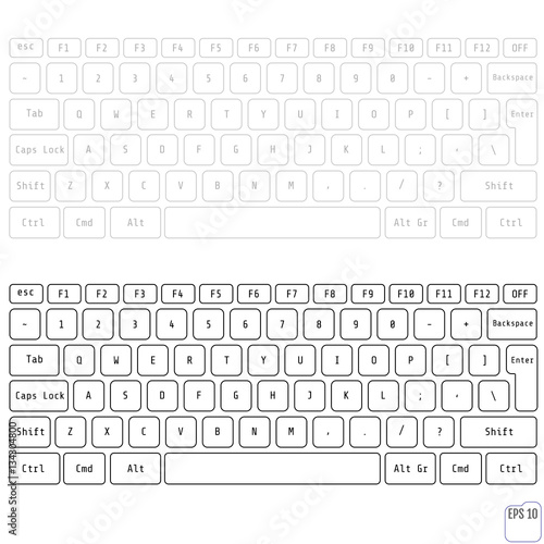 White and gray laptop computer wireless keyboard top view with k