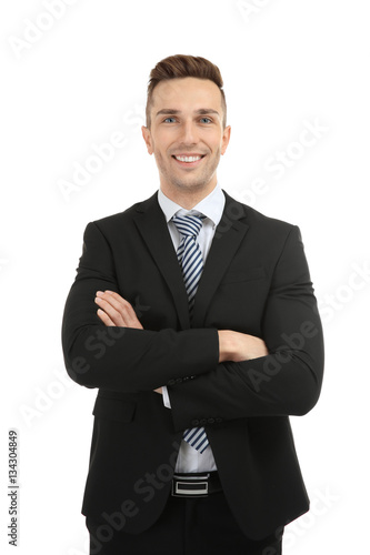 Young man on white background
