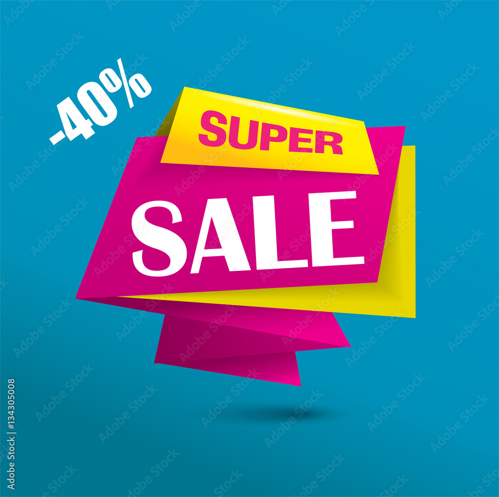 Super sale bubble banner in vibrant pink and yellow colors