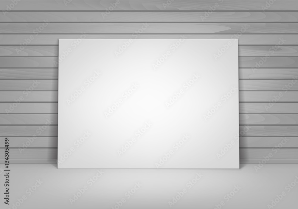 Vector Empty Blank White Mock Up Poster Picture Frame Standing on Floor with Wooden Wall Front View Vector Empty Blank White Mock Up Poster Picture Frame Standing on Floor with Wooden Wall Front View