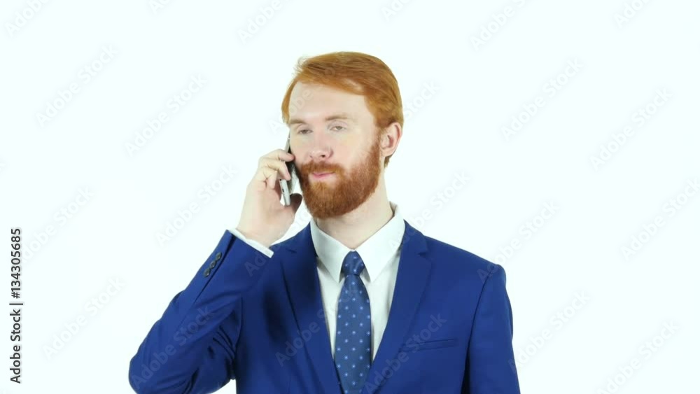 Talking to Camera, Online Video Chat by Red Hair Beard Businessman Talking to Camera, Online Video Chat by Red Hair Beard Businessman