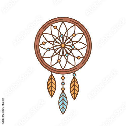 Flat dreamcatcher thin lined icon, indian symbol logotype