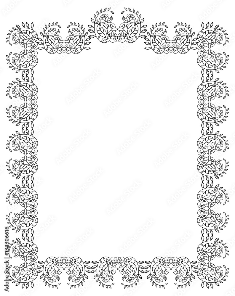 Elegant vertical frame with contours of flowers. Vector clip art.