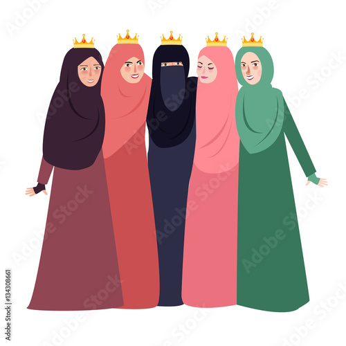 muslim woman wearing veil together people and friendship together beutiful girls Islam