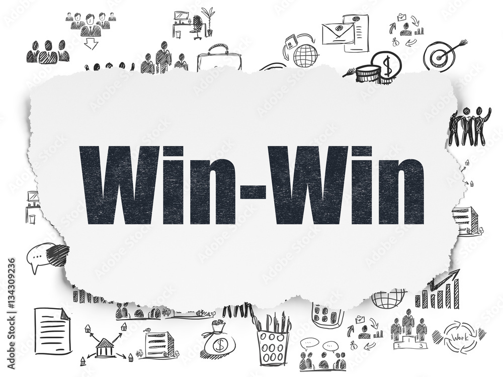 Business concept: Win-Win on Torn Paper background