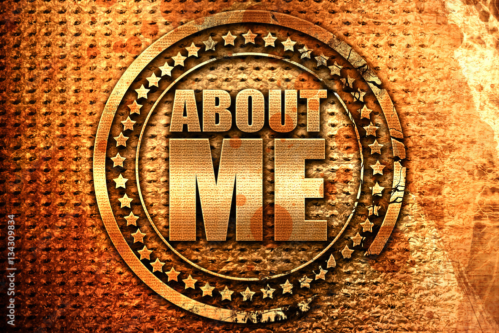 about me, 3D rendering, grunge metal stamp about me, 3D rendering, grunge metal stamp