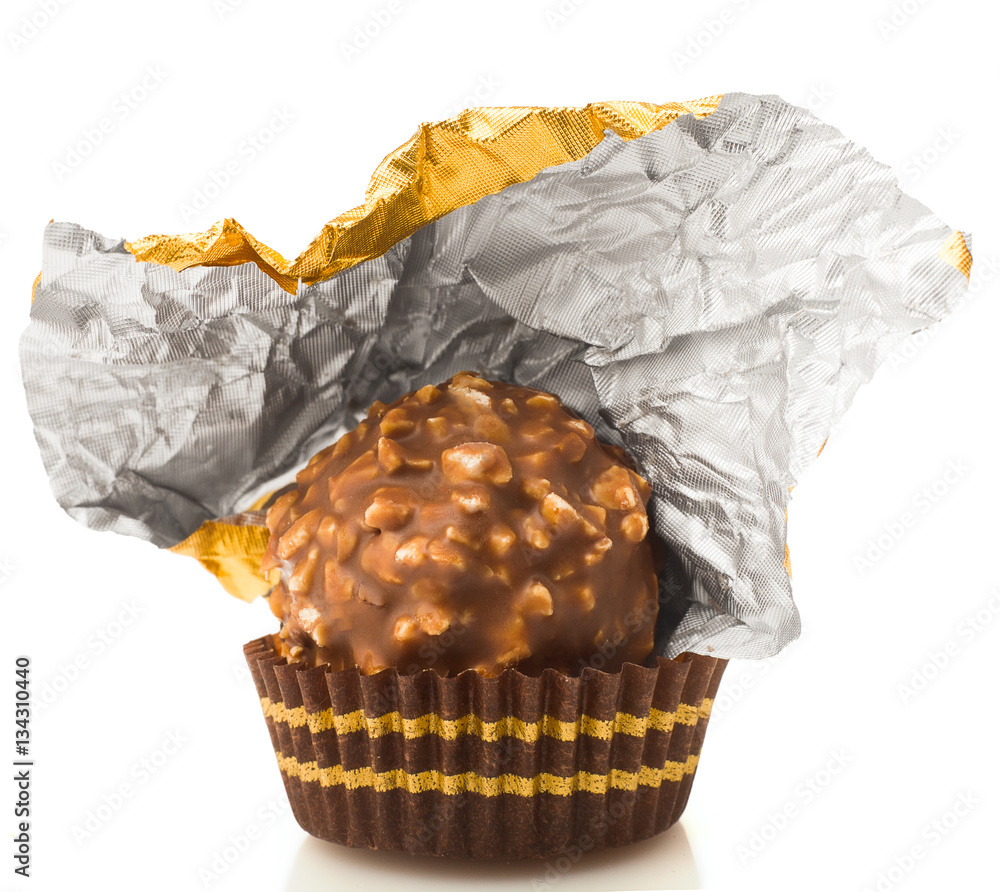 Chocolate in gold wrappers isolated Stock Photo