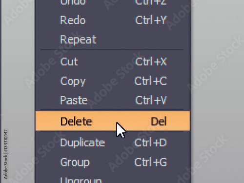 Software menu item with delete command