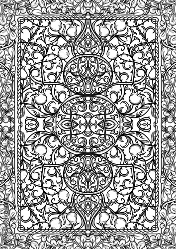 Vintage gothic pattern with floral elements. Black and white engraving  ornamental background. Design concept for playing card, book cover, print, poster. Hand drawn vector illustration.