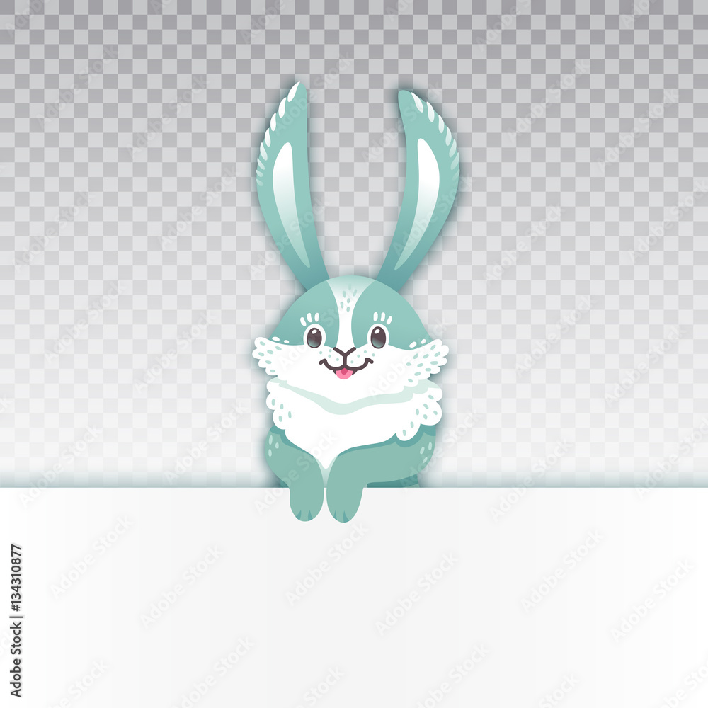 Obraz premium Smiling cartoon rabbit. Funny bunny. Cute hare. Vector illustration grouped and layered easy editing with banner for your text