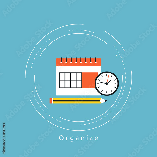 Time management and planning events flat vector illustration design. Business concept for date planning, organizing events and events management. Icon design for web banners and apps