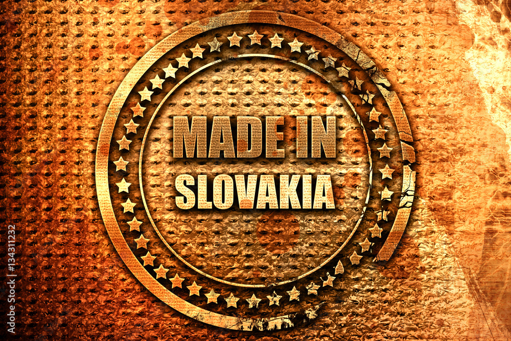 Made in slovakia, 3D rendering, grunge metal stamp