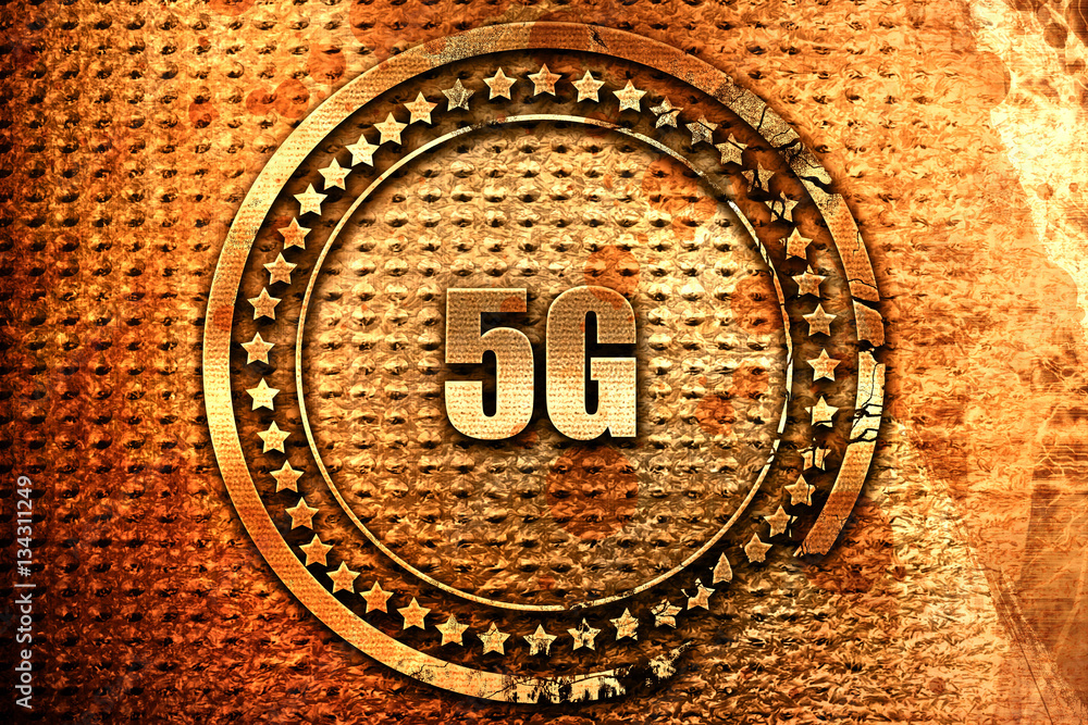 5g, 3D rendering, grunge metal stamp