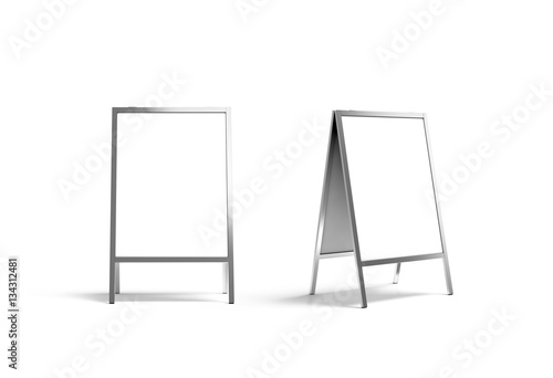Fotografi Blank white metallic outdoor stand mockup set, isolated, front and side view, 3d rendering