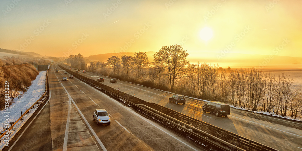 Obraz premium German Autobahn, Winter, Sunday