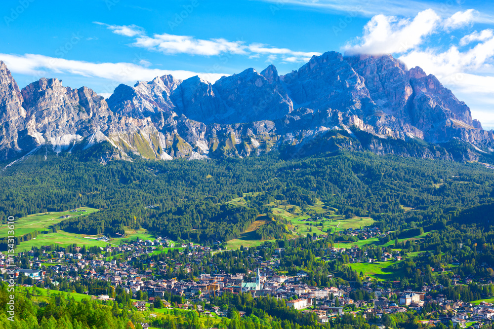 Alpine resort ,Cortina D Ampezzo ,Dolomites Mountains ,Italy.