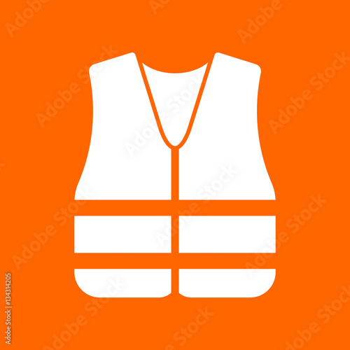 Safety vest icon on orange background, flat design style. Vector illustration eps 10.