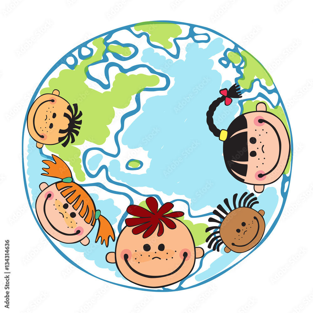 Fototapeta premium Globe kids. Children Earth day. Vector
