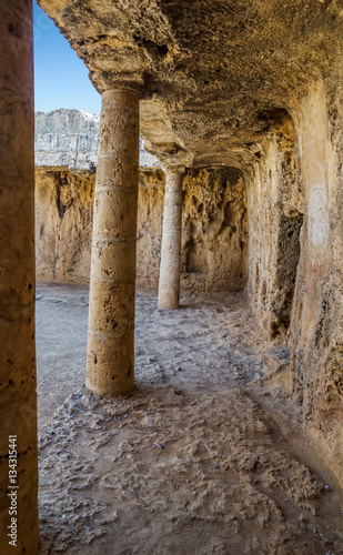 Interior of the Paphos necropolis known as Tombs of the Kings photo