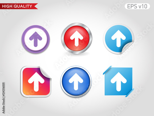 Colored icon or button of up arrow symbol with background