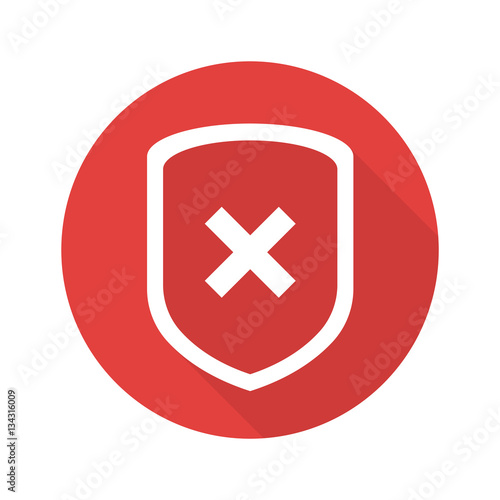 Shield with x mark icon flat design vector