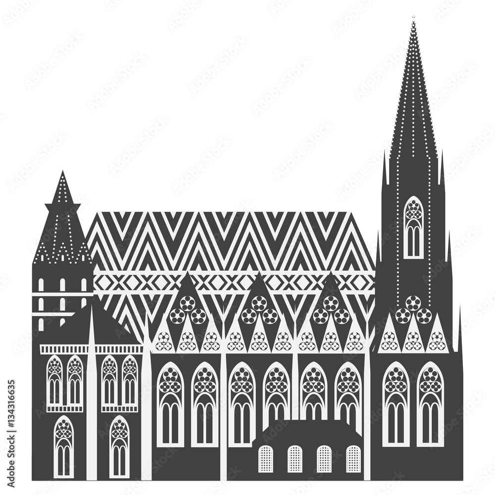 Fototapeta premium Austrian City sights in Vienna. Austria Landmark Travel And Journey Architecture Elements Stephansdom, outline