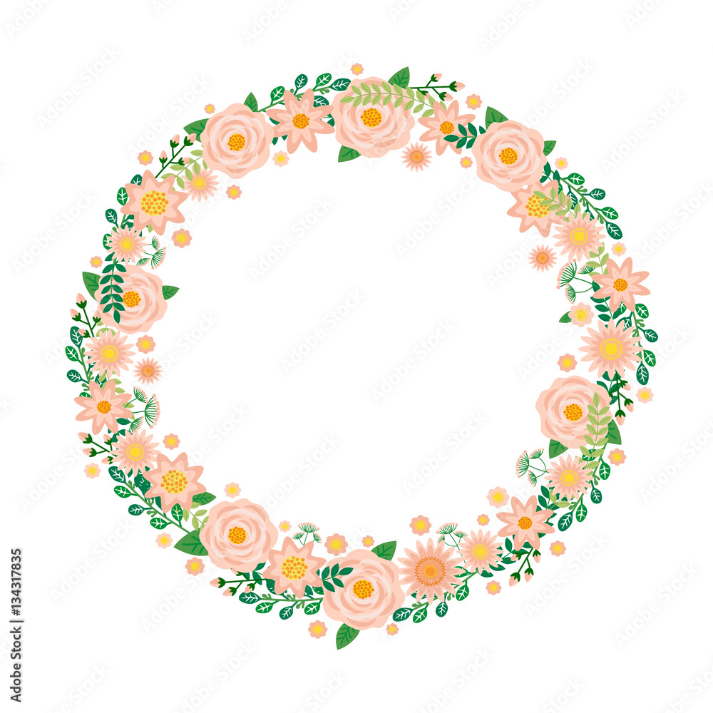 Handdrawn Spring Peach Flowers Round Cover Wreath Peonies Handdrawn Spring Peach Flowers Round Cover Wreath Peonies