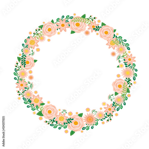 Handdrawn Spring Peach Flowers Round Cover Wreath Peonies
