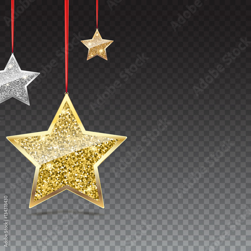 Glitter Background With Silver And Gold Hanging Stars Merry Christmas Happy New Year Greeting Card On Transparent Background Template For Vip Banners Or Card Exclusive Certificate Luxury Voucher Stock Vector Adobe