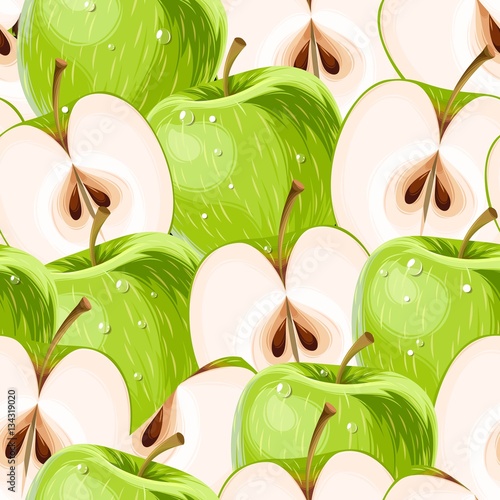 Tapety Zielone jabłka i plasterki jabłka bez szwu