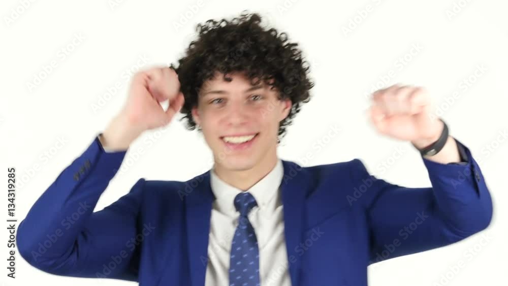 Dancing Young Businessman, White Background Dancing Young Businessman, White Background