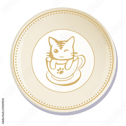 A plate with a picture of a kitten, cute plate design