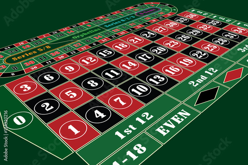 Traditional European Roulette Table perspective vector illustration
