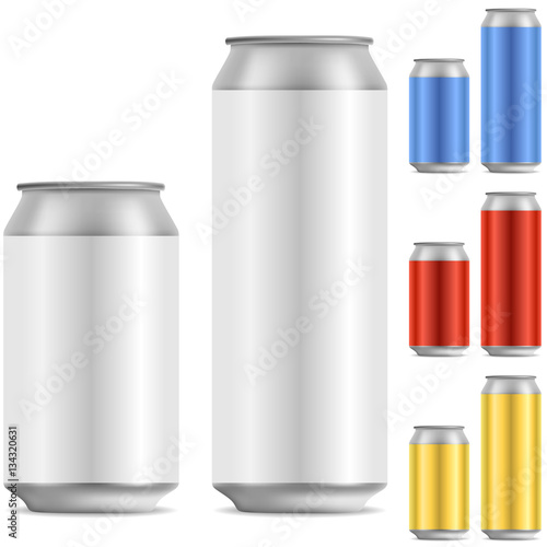 Blank beer of soft drink aluminum can vector template with color