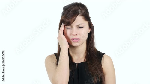 Wallpaper Mural Headache, Upset Tense Young Girl, White Background Torontodigital.ca