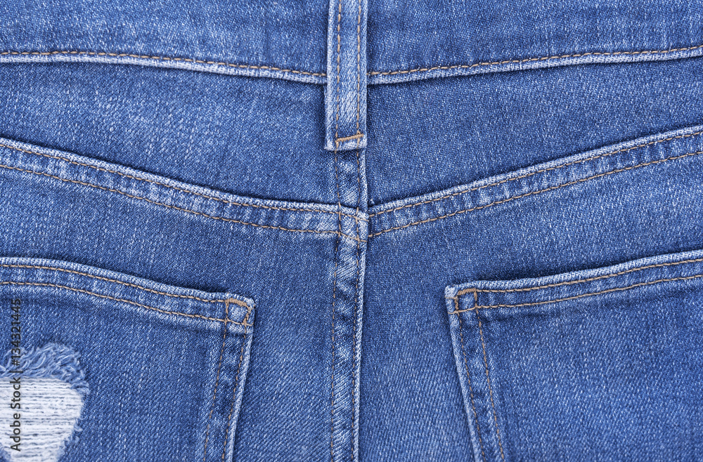 The pockets of denim pants. The pockets of denim pants.