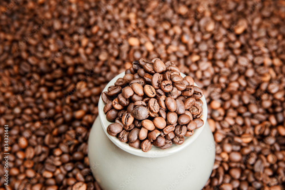 Fototapeta premium Pot of coffee beans. A traditional drink.
