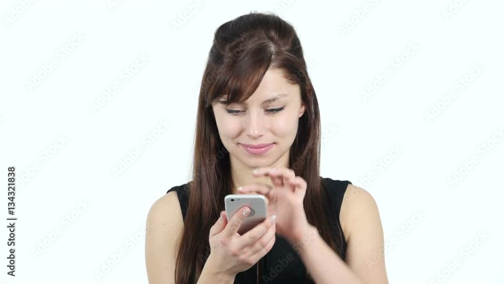 Young Girl Using Smartphone, White Background Young Girl Using Smartphone, White Background