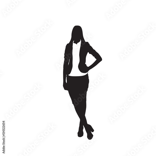 Business Woman Black Silhouette Standing Full Length Over White Background Vector Illustration
