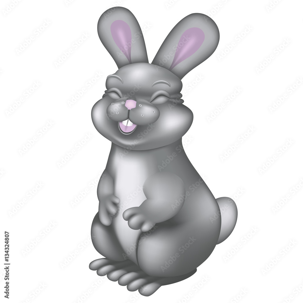 Obraz premium Funny gray rabbit on a white background.