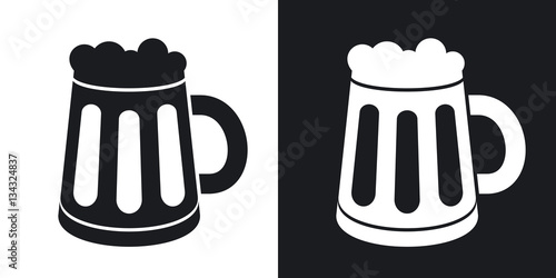 Vector mug of beer icon. Two-tone version on black and white background