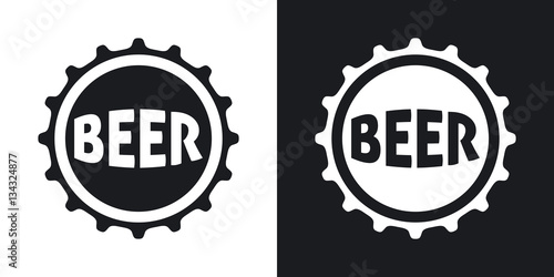 Vector beer bottle cap icon. Two-tone version on black and white background