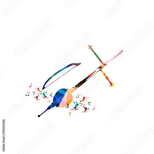 Wallpaper Mural Colorful rebab with music notes and hummingbirds isolated. Music instrument background vector illustration. Design for poster, brochure, invitation, banner, flyer, concert and music festival Torontodigital.ca