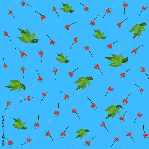 Red flower and green leaves seamless pattern for your wallpaper