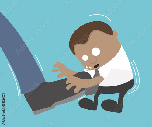 Businessman big foot kicking illustration. Vector flat