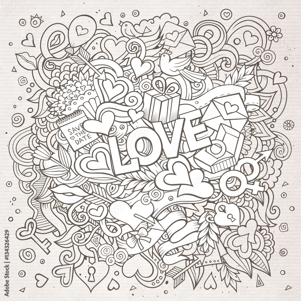 Cartoon vector hand drawn Doodle Love illustration