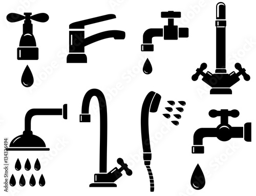 plumbing set with isolated faucet icons