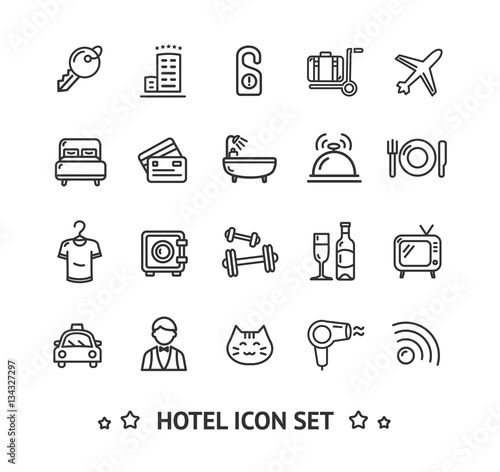 Hotel Icon Thin Line Set. Vector