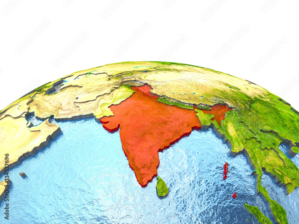 India on Earth in red