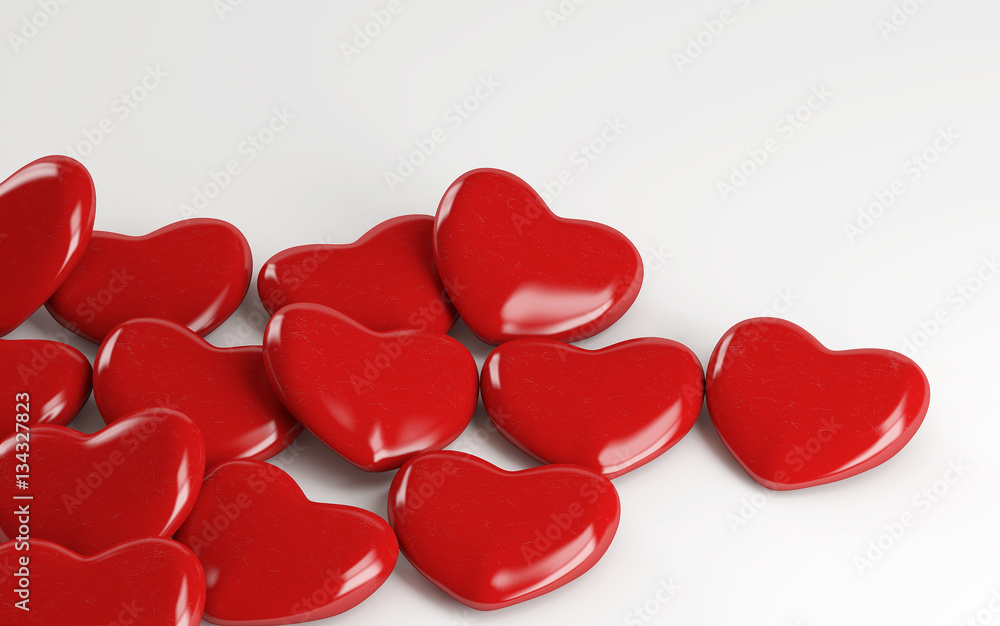 Red hearts on a white background Red hearts on a white background